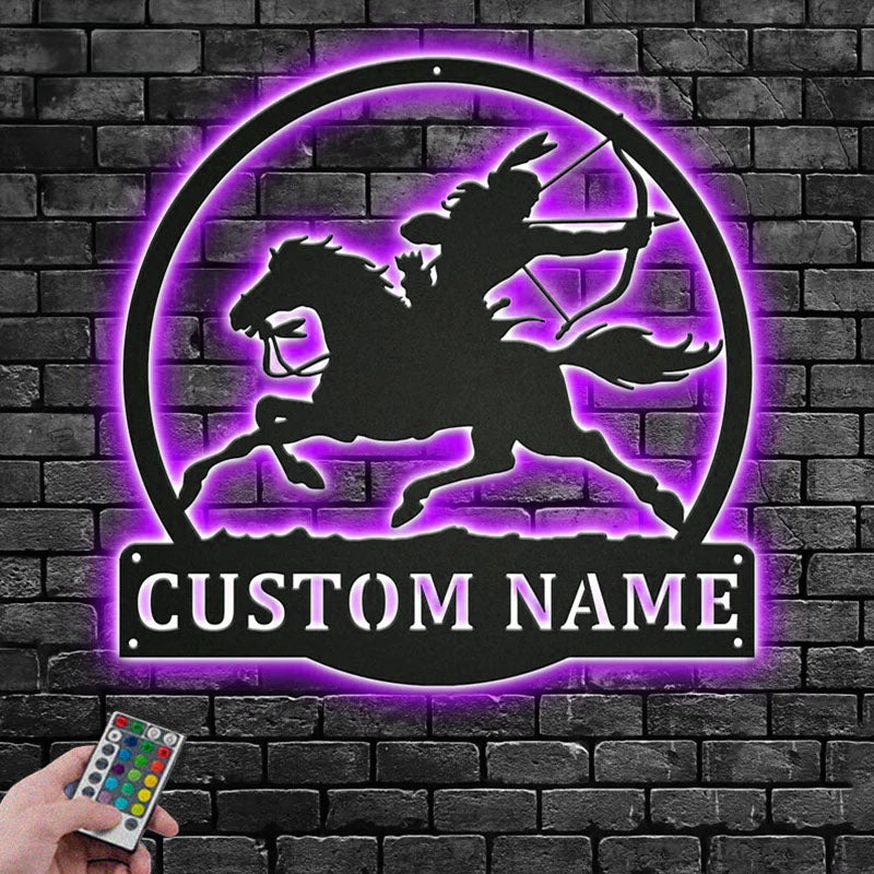 Custom Name Indian Riding Name Sign Decoration For Room, Metal Wall Signs With RGB Led Light