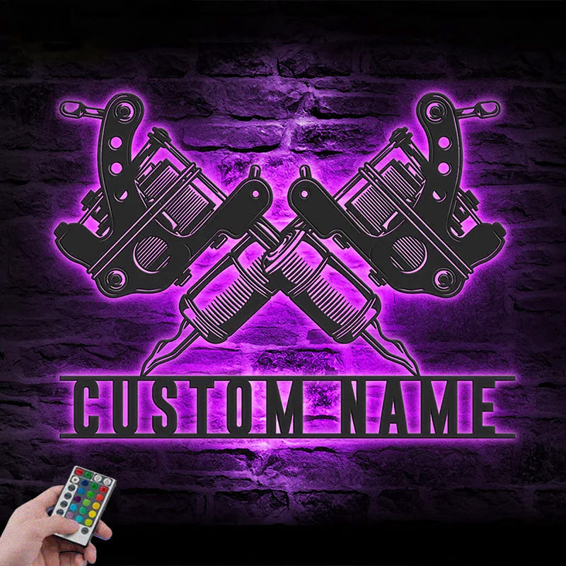 Custom Name Ink Studio Metal Wall Signs With RGB Led Light