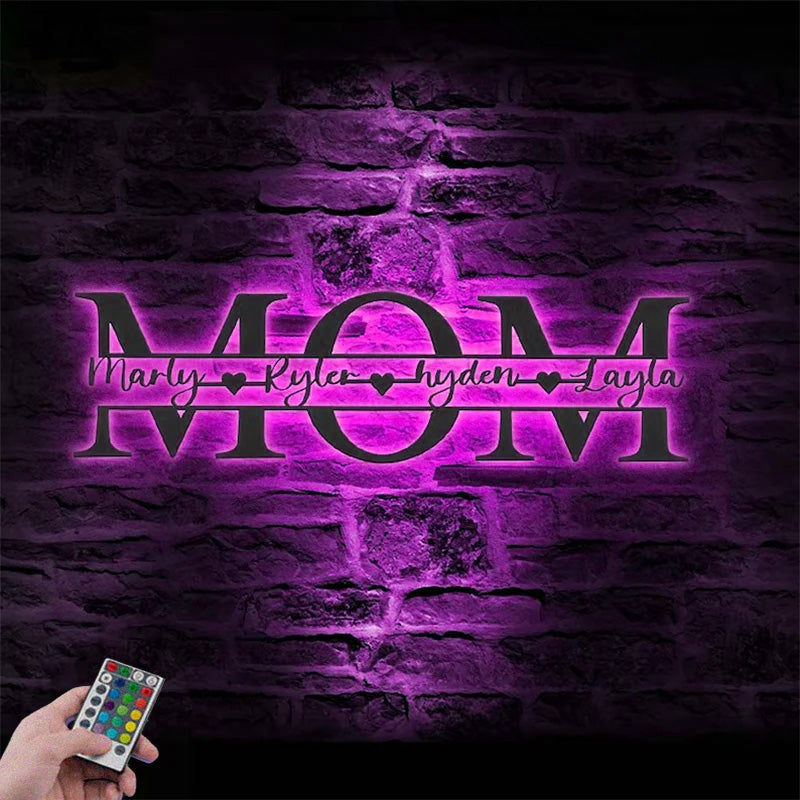 Custom Name Mama Children Family Metal Wall Signs With RGB Led Light