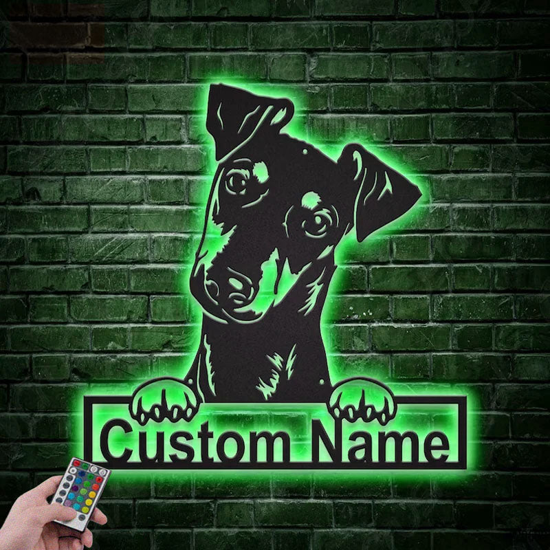 Custom Name Manchester Terrier Dog Metal Sign With LED Lights