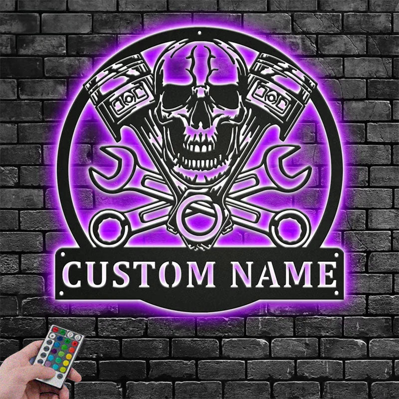 Custom Name Mechanic Name Sign Decoration For Room, Metal Wall Signs With RGB Led Light