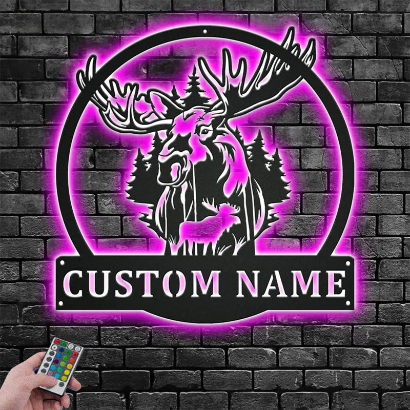 Custom Name Moose Metal Wall Signs With RGB Led Light