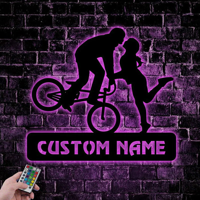 Custom Name Mountain Bike Home Decor, Metal Wall Signs With RGB Led Light