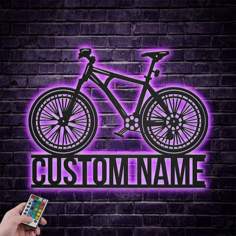 Custom Name Mountain Bike Sport Metal Wall Signs With RGB Led Light