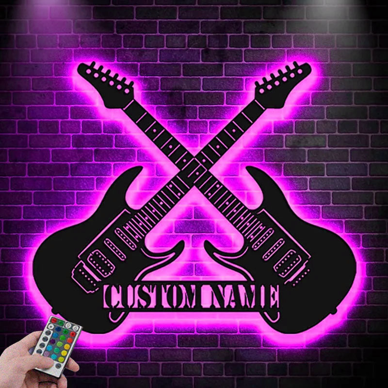 Custom Name Music Lover, Music Room Decor, Guitarist Name Sign Home Decor, Metal Wall Signs With RGB Led Light