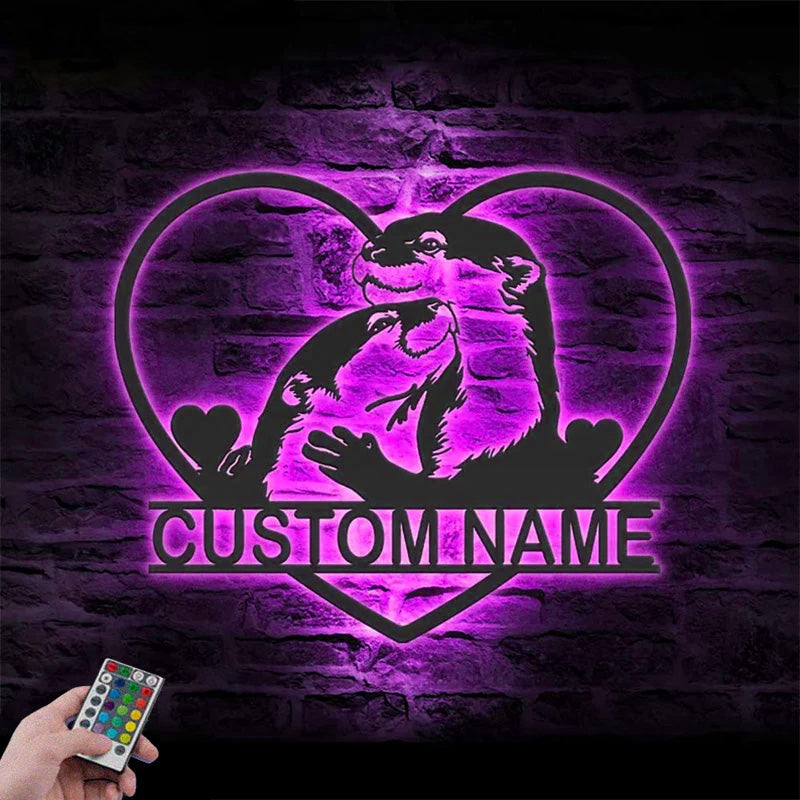 Custom Name Otter Lover Metal Wall Signs With RGB Led Light