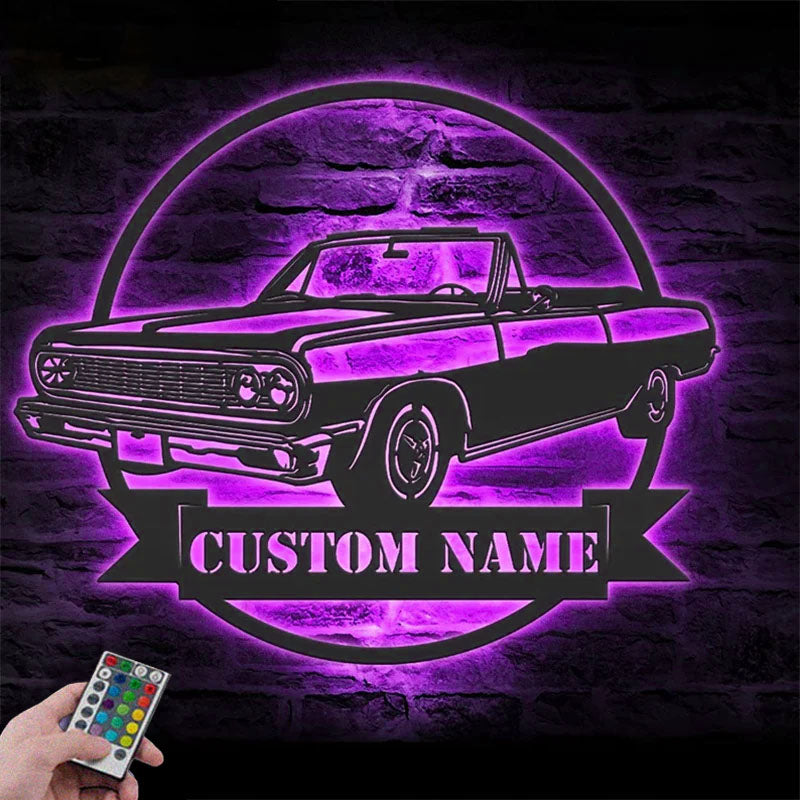 Custom Name Personalized Classic Muscle Car Name Sign Home Decor Mechanic Repair Metal Wall Signs With RGB Led Light