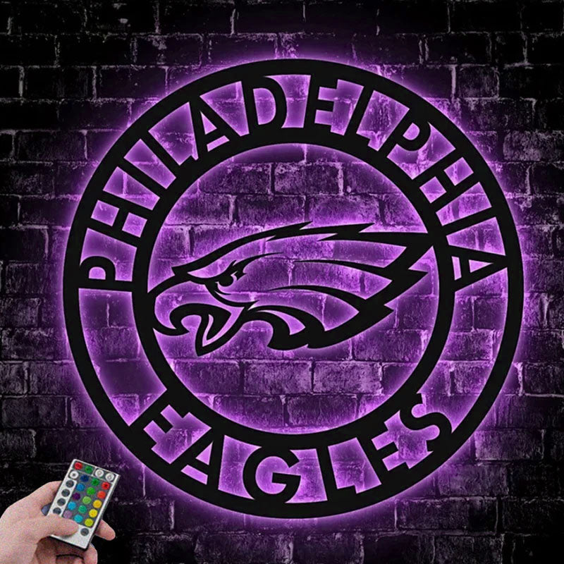 Custom Name Philadelphia Football Decor For Living Room, Metal Wall Signs With RGB Led Light