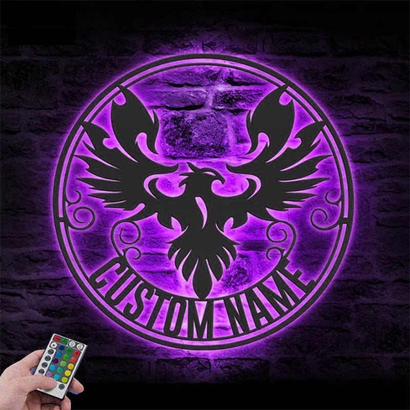 Custom Name Phoenix Name Sign Home Decor Eagle Lover, Metal Wall Signs With RGB Led Light