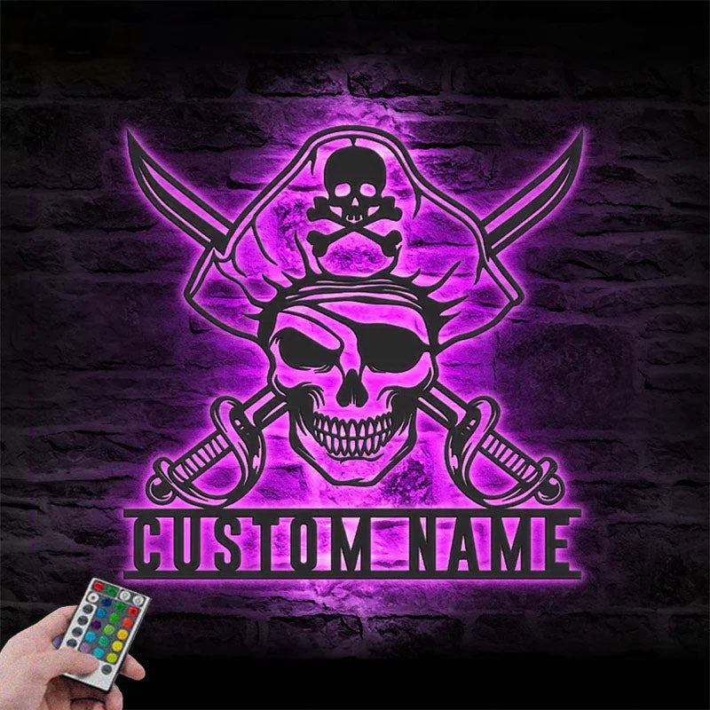 Custom Name Pirate Ship Name Sign Home Decor, Metal Wall Signs With RGB Led Light
