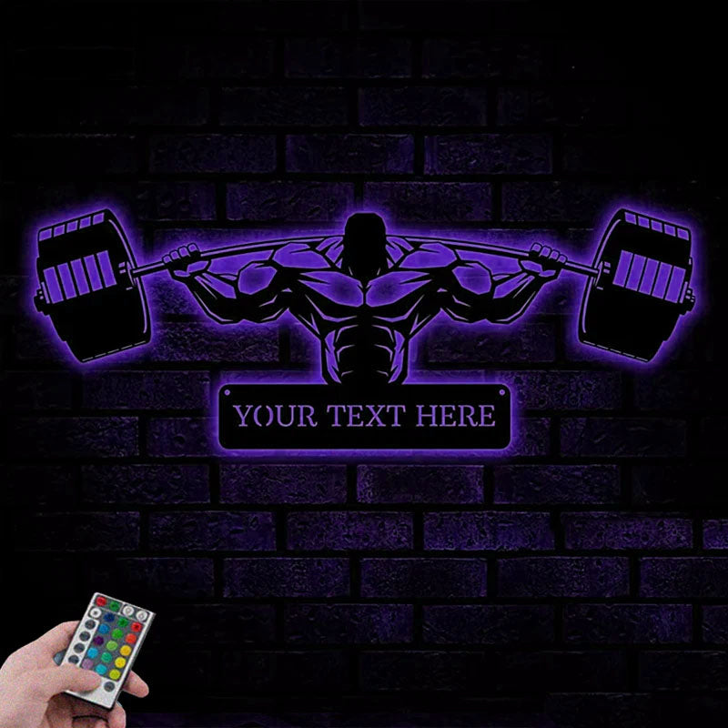 Custom Name Powerlifting Fitness Home Decoration, Gym Home, Metal Wall Signs With RGB Led Light