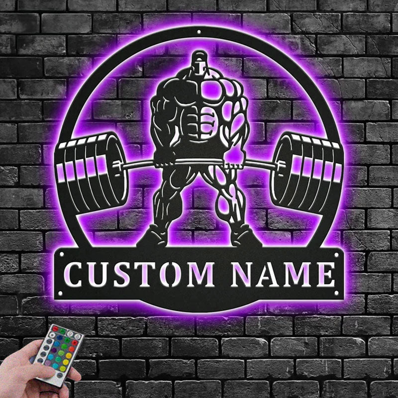 Custom Name Powerlifting Name Sign Decoration For Room, Metal Wall Signs With RGB Led Light