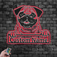 Custom Name Pug Name Sign Decoration For Dog Room, Metal Wall Signs With RGB Led Light
