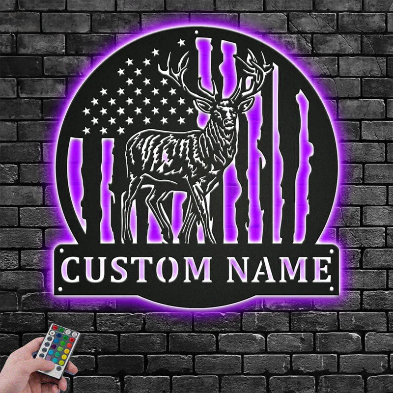 Custom Name Reindeer Metal Wall Signs With RGB Led Light