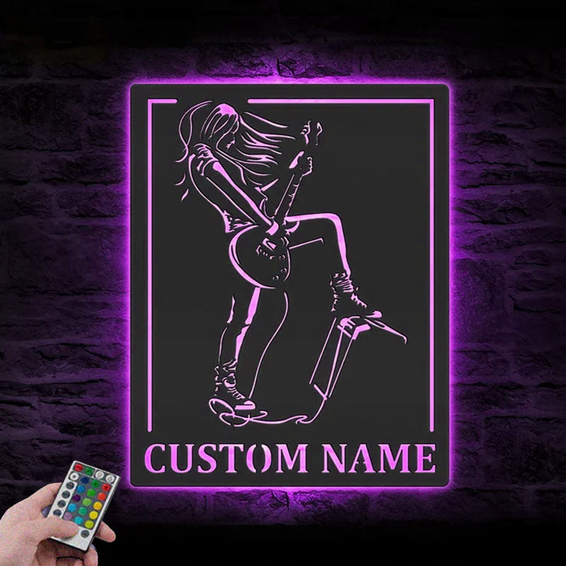 Custom Name Rock And Roll Name Sign Home Decor Music Room, Metal Wall Signs With RGB Led Light