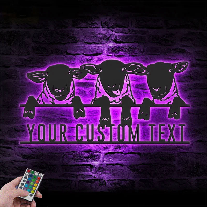 Custom Name Sheep Farm Name Sign Home Decor Sheep Barn, Metal Wall Signs With RGB Led Light