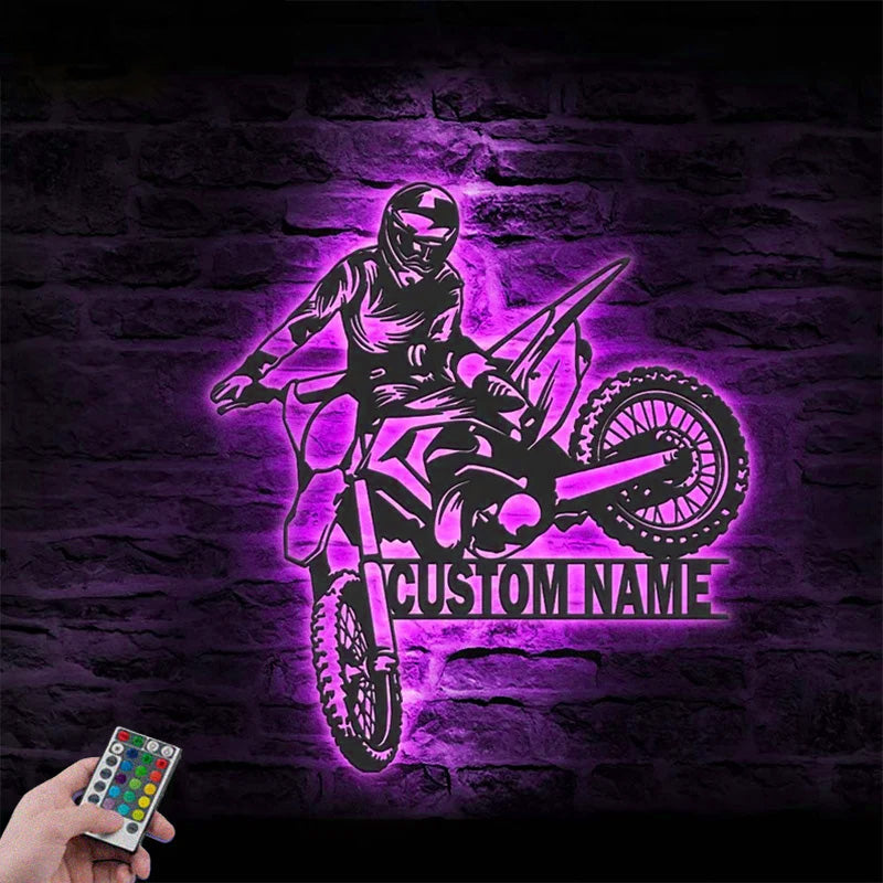 Custom Name Sign Home Motorcycle Decor Rider Metal Wall Signs With RGB Led Light