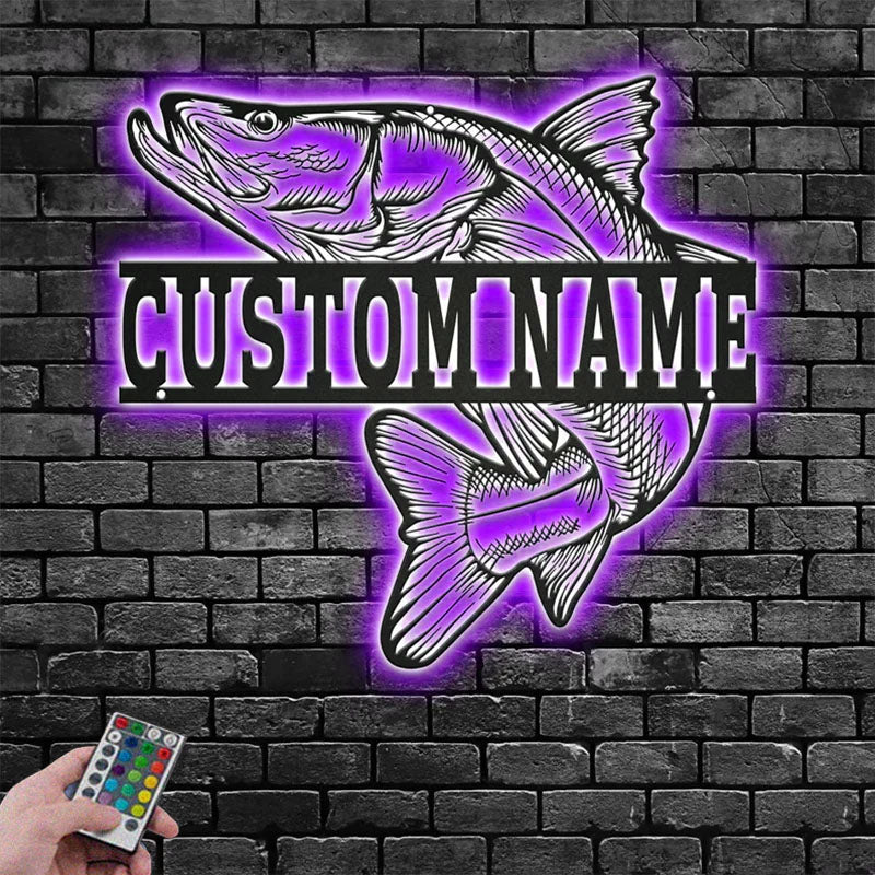 Custom Name Snook Fish Name Sign Decoration For Room, Metal Wall Signs With RGB Led Light