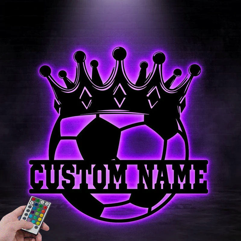 Custom Name Soccer Metal Sign Metal Wall Signs With RGB Led Light