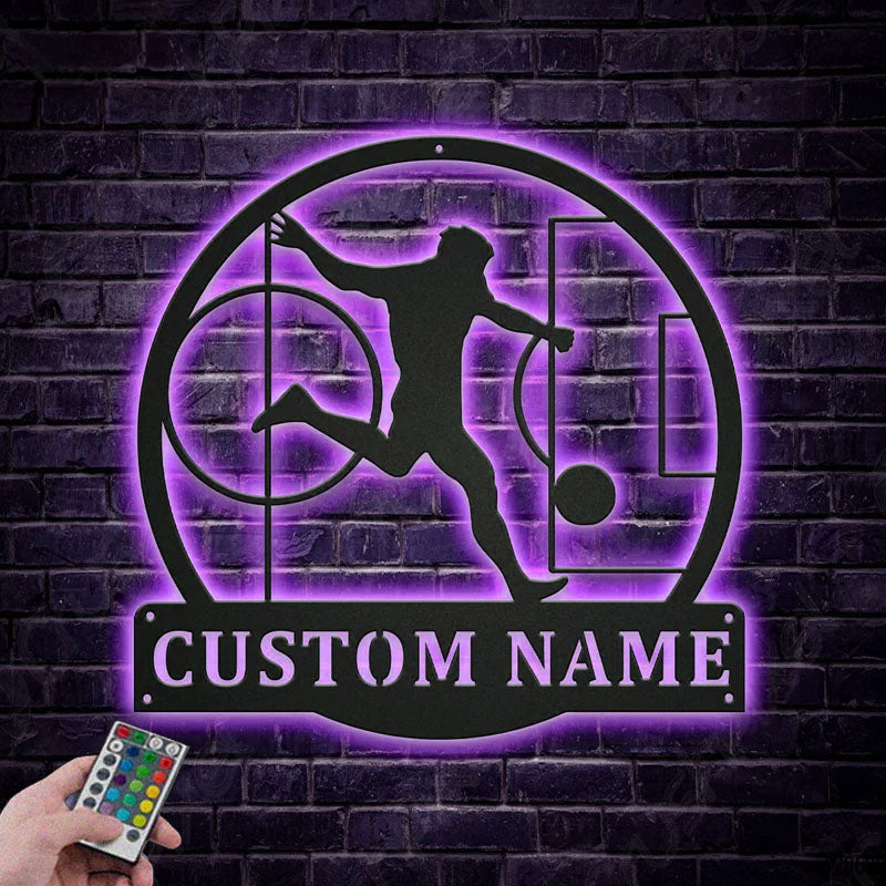 Custom Name Soccer Players, Metal Wall Signs With RGB Led Light