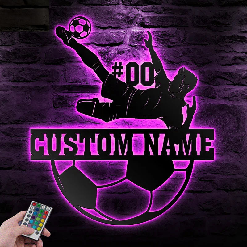 Custom Name Soccer Wall Decor, Metal Wall Signs With RGB Led Light