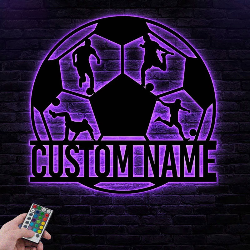 Custom Name Soccer, Metal Wall Signs With RGB Led Light