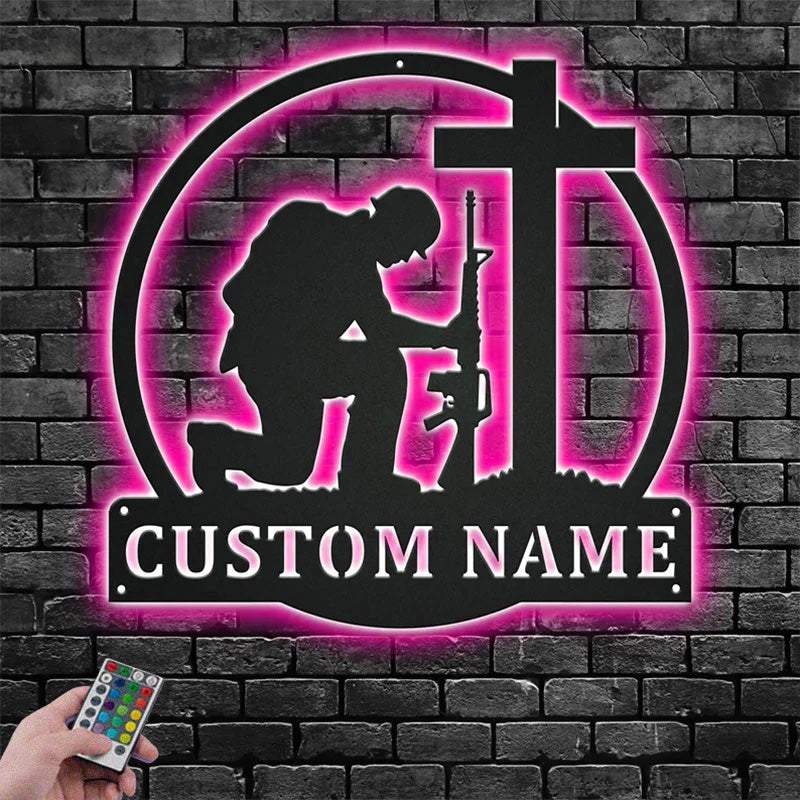 Custom Name Soldier Metal Wall Signs With RGB Led Light