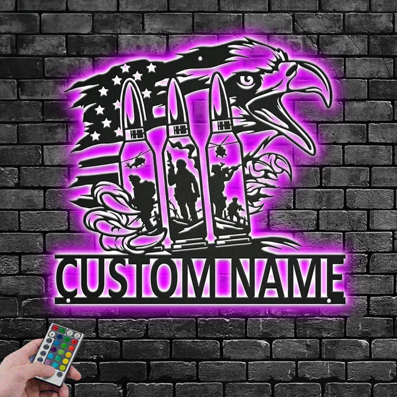 Custom Name Soldier Name Sign Decoration For Room, Metal Wall Signs With RGB Led Light
