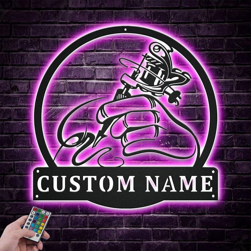 Custom Name Tattoo Artist Metal Wall Signs With RGB Led Light