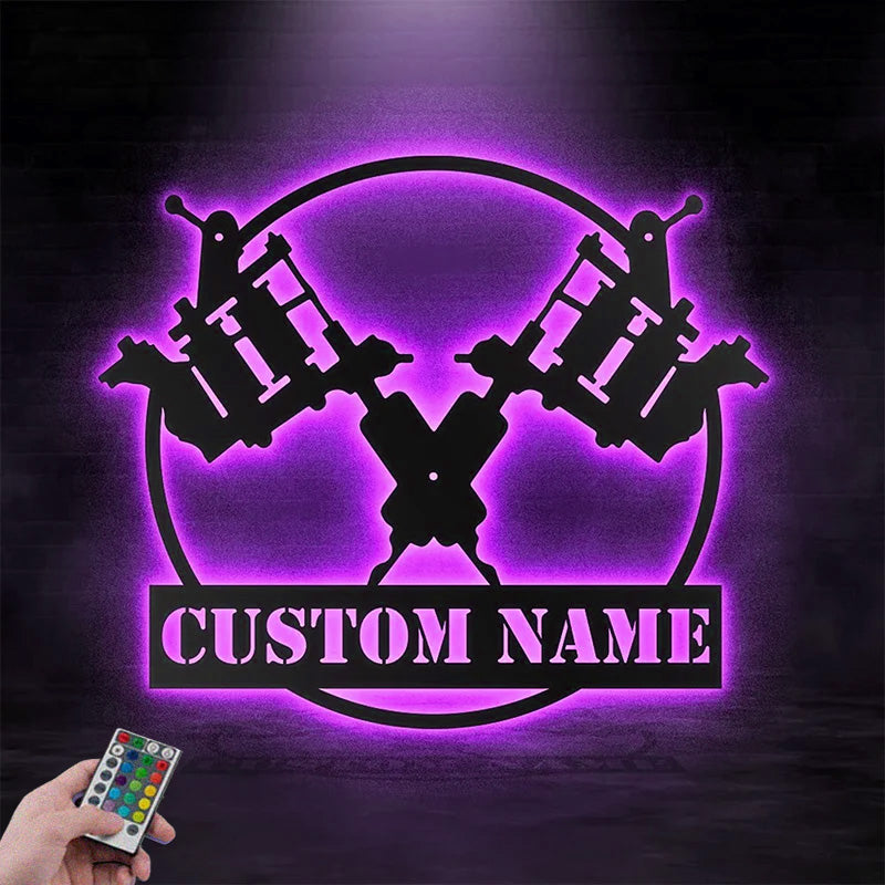 Custom Name Tattoo Artist Metal Wall Signs With RGB Led Light