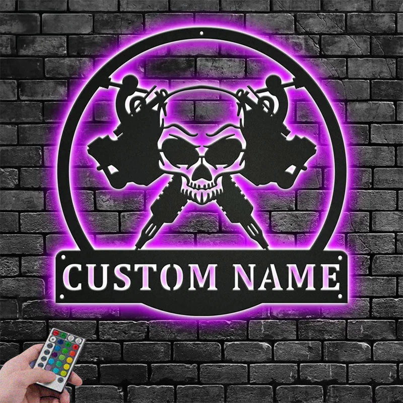 Custom Name Tattoo Artist Name Sign Decoration For Room, Metal Wall Signs With RGB Led Light