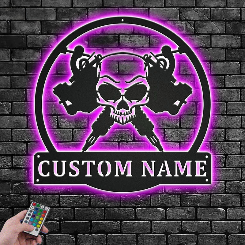 Custom Name Tattoo Artist Room Metal Wall Signs With RGB Led Light