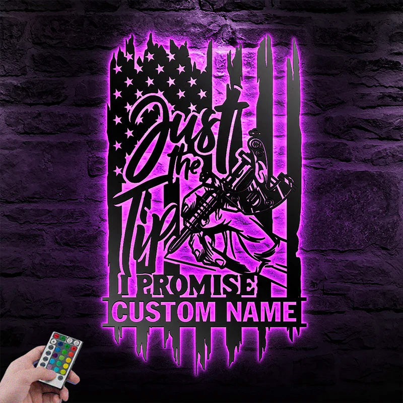 Custom Name Tattoo Machine Metal Wall Art With RGB Led Light