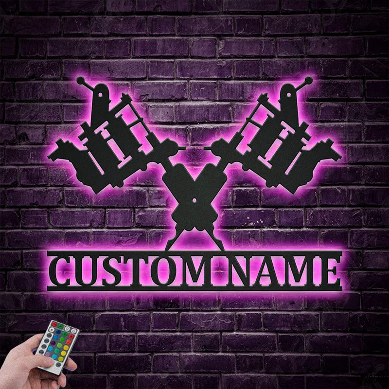 Custom Name Tattoo Machine Wall Metal Wall Signs With RGB Led Light