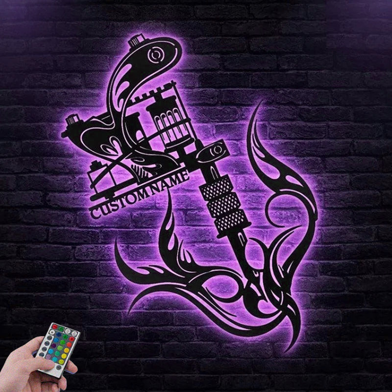 Custom Name Tattoo Shop Metal Wall Signs With RGB Led Light
