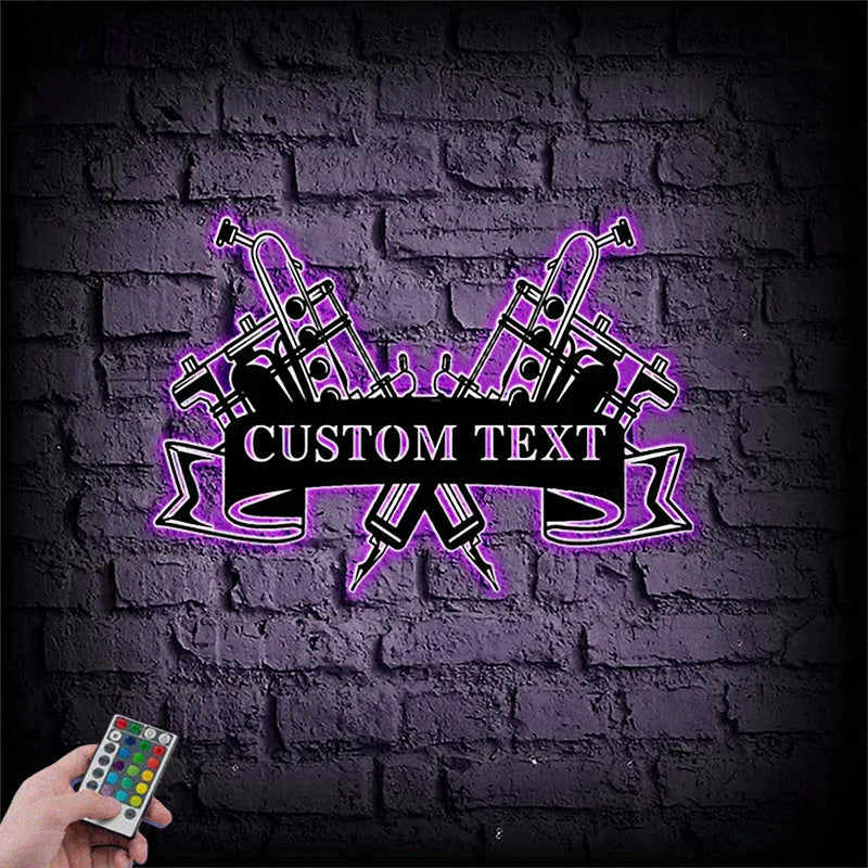 Custom Name Tattoo Studio Metal Wall Signs With RGB Led Light
