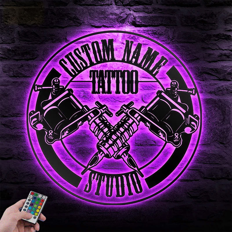 Custom Name Tattoo Studio Metal Wall Signs With RGB Led Light