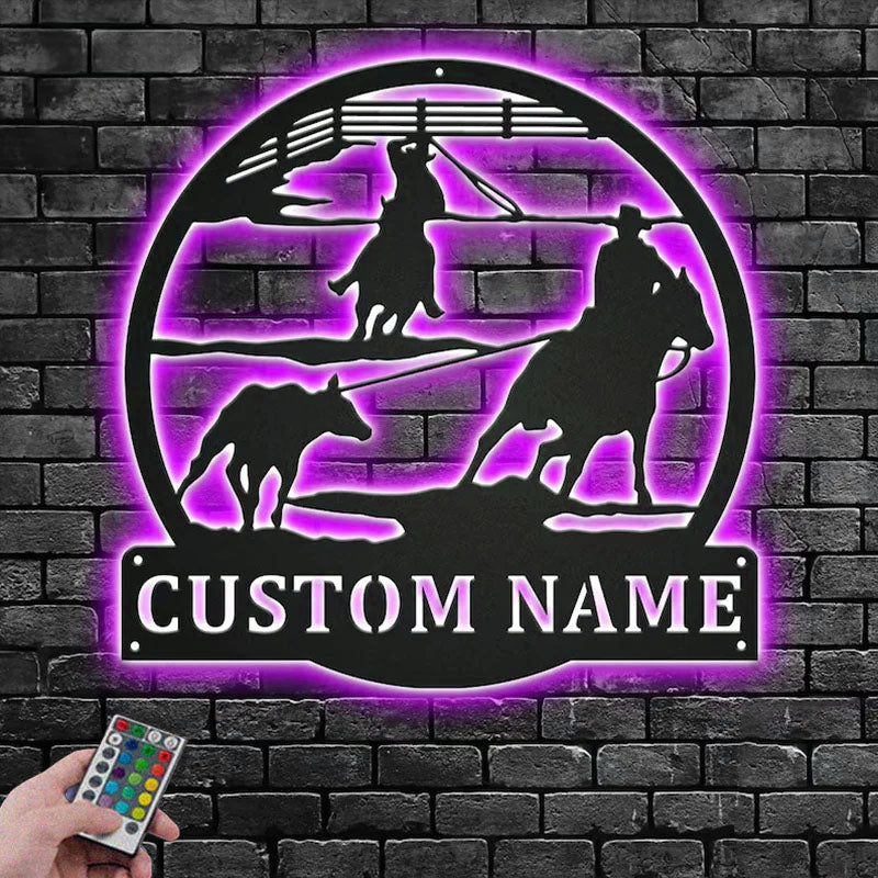 Custom Name Team Roper Name Sign Decoration For Room, Metal Wall Signs With RGB Led Light