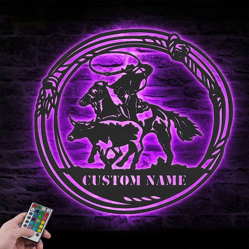 Custom Name Tie Down Roper Name Sign Home Decor, Metal Wall Signs With RGB Led Light