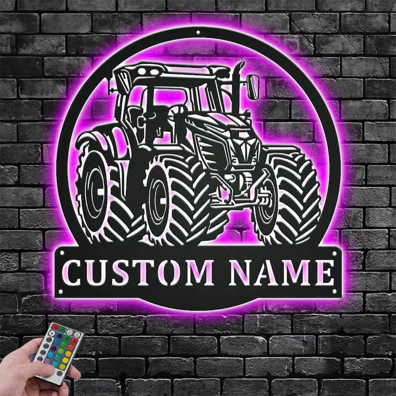 Custom Name Tractor Farm Name Sign Decoration For Room, Metal Wall Signs With RGB Led Light