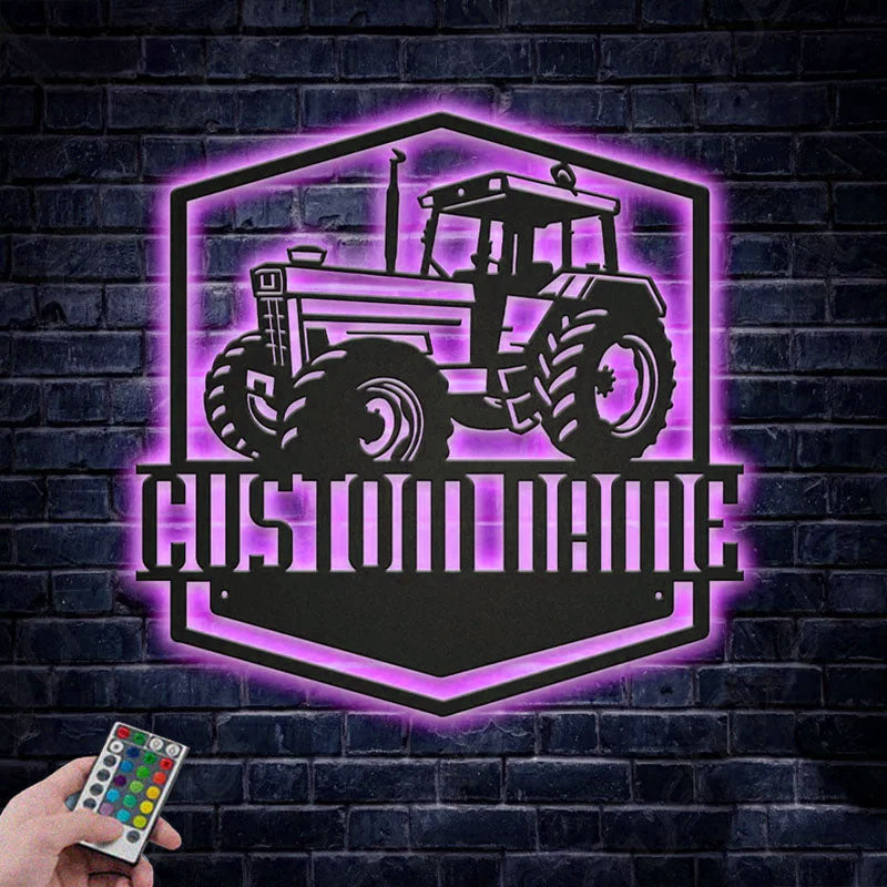 Custom Name Tractors Metal Wall Signs With RGB Led Light
