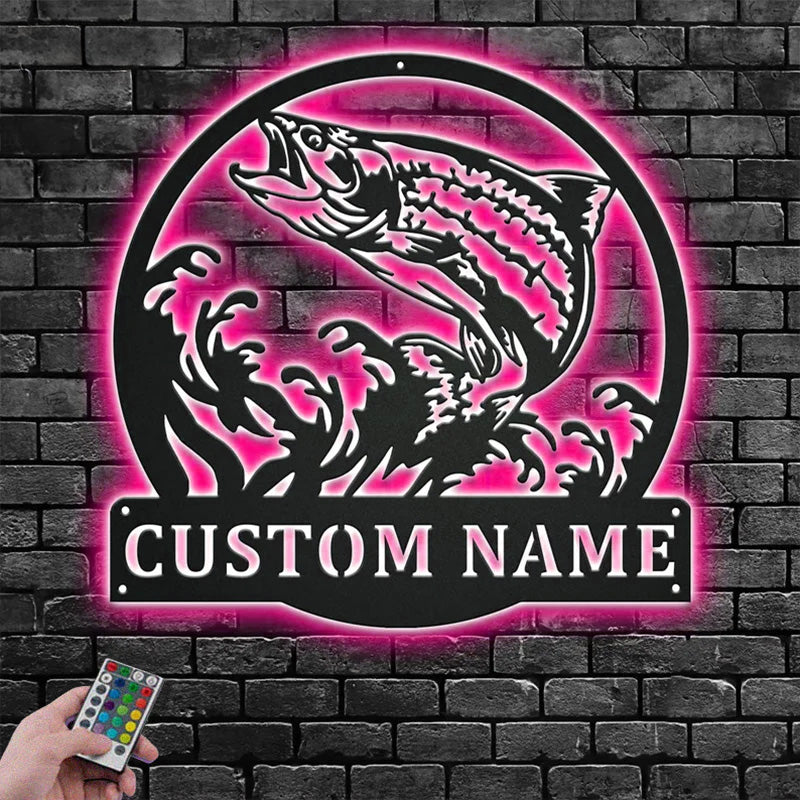 Custom Name Trout Fish Name Sign Decoration For Room, Metal Wall Signs With RGB Led Light
