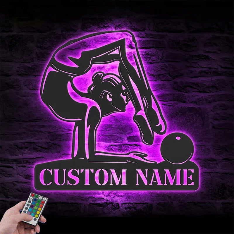 Custom Name Tumbling Cheerleading Fitness Decoration Metal Wall Signs With RGB Led Light