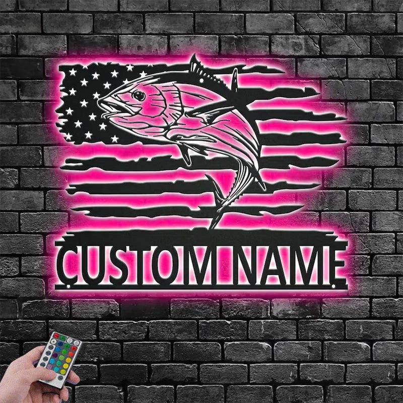 Custom Name Tuna Fish Name Sign Decoration For Room Metal Wall Signs With RGB Led Light