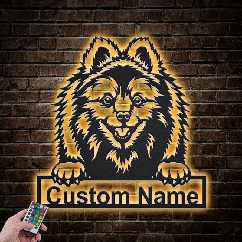 Custom Name Volpino Dog, Metal Wall Signs With RGB Led Light