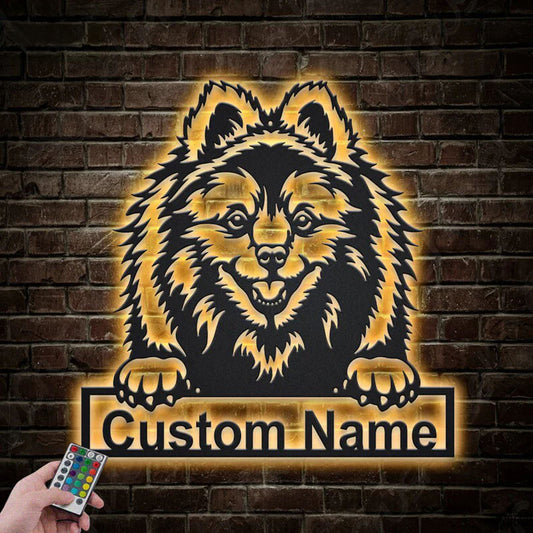 Custom Name Volpino Dog, Metal Wall Signs With RGB Led Light