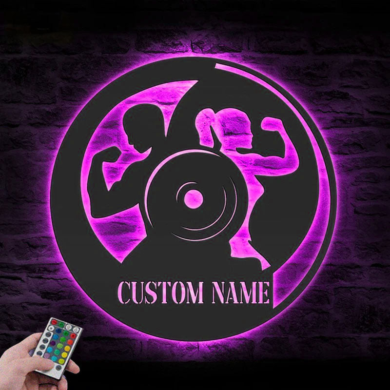 
Custom Name Weightlifting Name Sign Home Decor Bodybuilding Gym Fitness Metal Wall Signs With RGB Led Light
