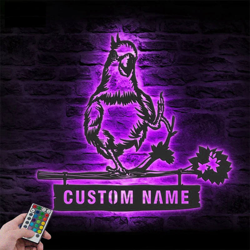 Custom Name Wildlife Parrot Lover Name Sign Home Decor, Metal Wall Signs With RGB Led Light