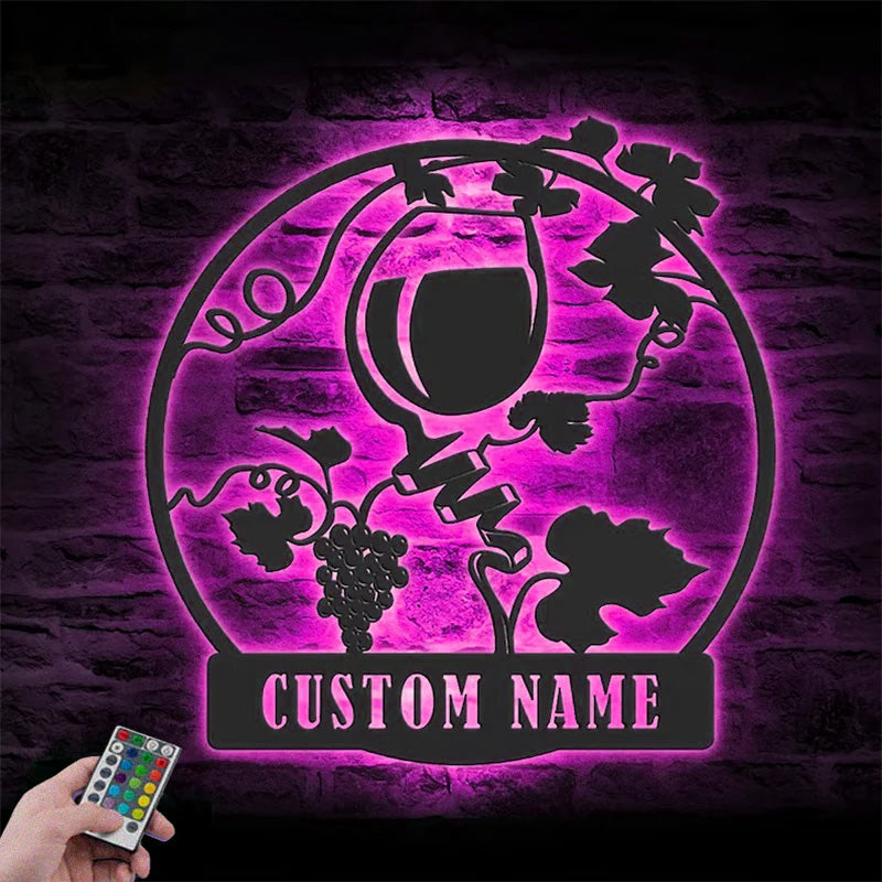 Custom Name Wine Bar Metal Wall Signs With RGB Led Light