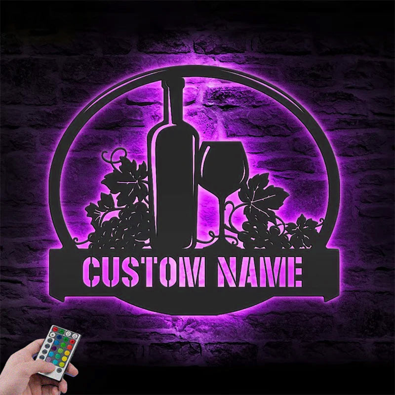 Custom Name Wine Shop Metal Wall Signs With RGB Led Light